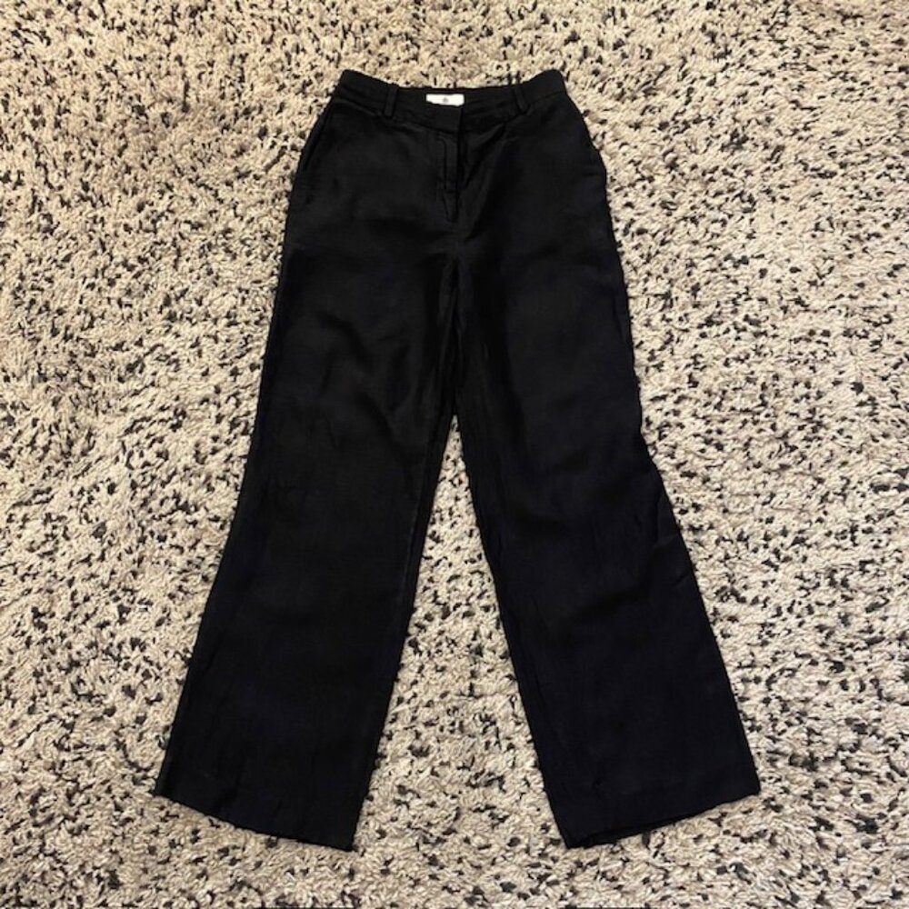 Babaton Aritzia Linen Blend Black Wide Leg Pants 0 Sheen, Soft, Lightweight
